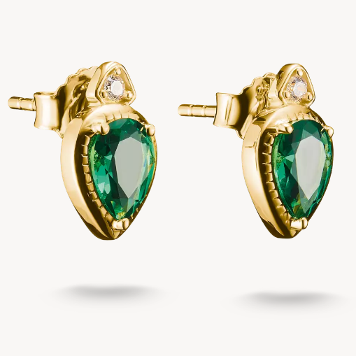 18ct Gold on Silver Stud Earrings with Green Stones