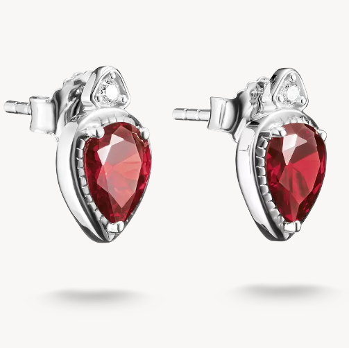 Silver Stud Earrings with Red Teardrop Stones Elyndra
