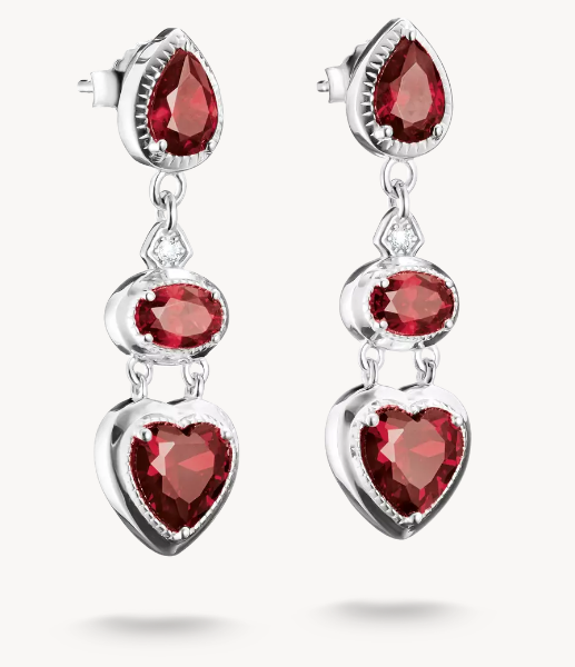 Silver Drop Thomas Sabo Earrings with Red Heart Stones Elyndra