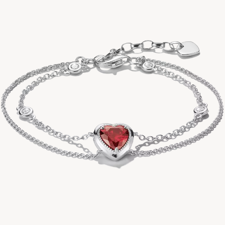 Silver Two-Row Thomas Sabo Bracelet with Red Heart Stone Elyndra