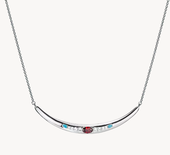 Silver Half-Form Necklace with Red Zirconia Stone Elyndra