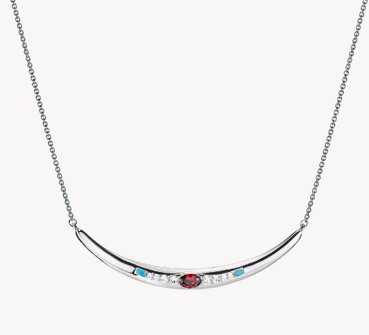 Silver Half-Form Necklace with Red Zirconia Stone Elyndra