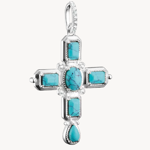 Silver Cross Pendant with Turquoise Stones