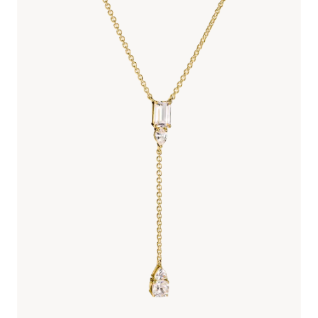 18ct Gold on Silver Y Necklace with White Zirconia Stones Bold Elegance