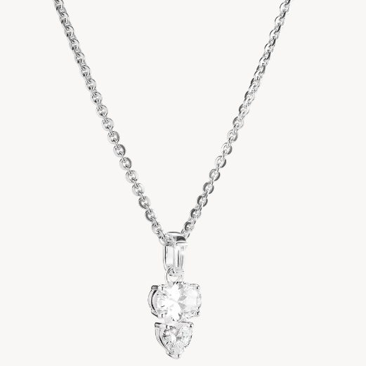 Silver Necklace with Oval and Heart Zirconia Stones