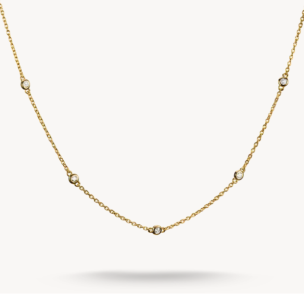 18ct Gold on Silver Necklace with White Zirconia Stones