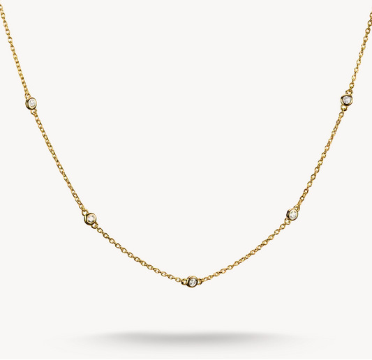 18ct Gold on Silver Necklace with White Zirconia Stones