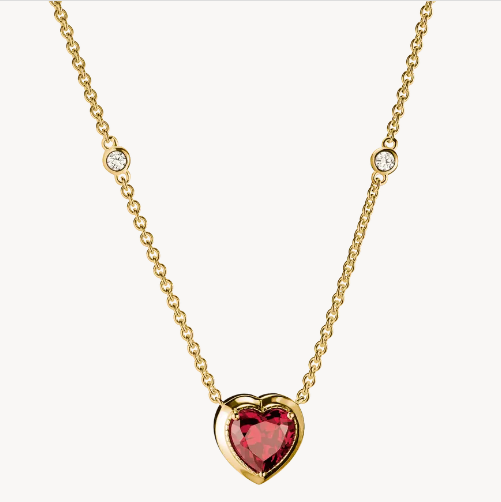 18ct Gold on Silver Necklace with Red Heart Pendant Elyndra