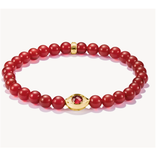 18ct Gold on Silver Red Eye Bead Thomas Sabo Bracelet