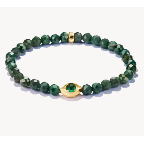 18ct Gold on Silver Green Eye Bead Bracelet