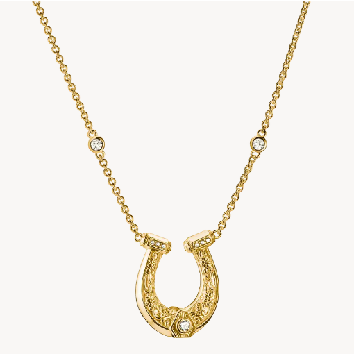 18ct Gold on Silver Horseshoe Necklace with White Zirconia Stones Elyndra