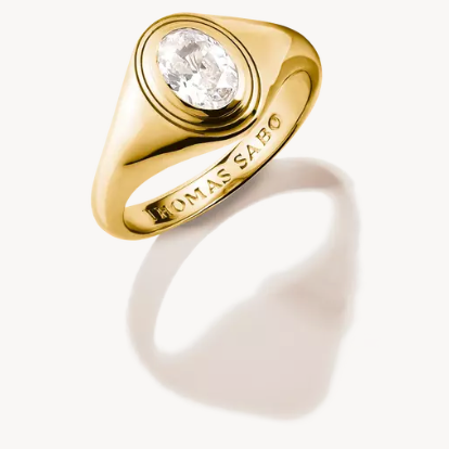 18ct Gold on Sillver Ring with Oval White Zirconia Stone Bold Elegance