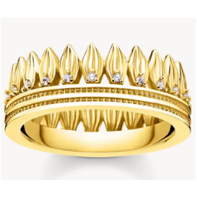 18ct Gold on Silver Thomas Sabo Ring with Faceted White Zirconia Stones Bold Elegance