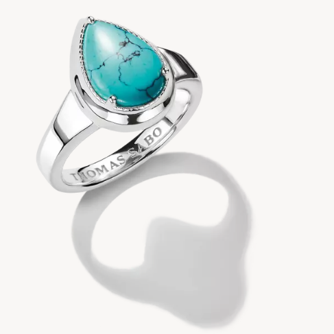 Silver Thomas Sabo Ring with Turquoise Teardrop Stone Elyndra
