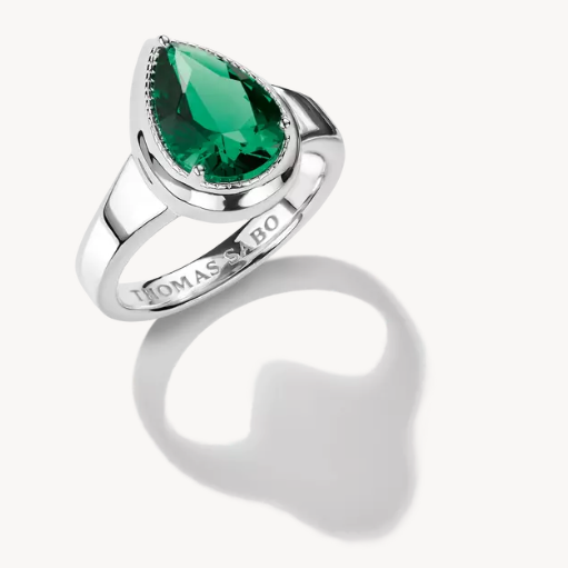 Silver Thomas Sabo Ring with Green Teardrop Stone Elyndra