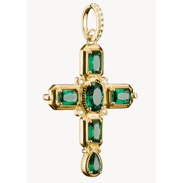 Thomas Sabo 18ct Gold on Silver Cross Pendant with Green Zirconia Stones