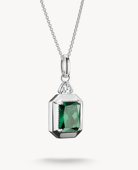 Thomas Sabo Silver Necklace with Green Octagon Stone Pendant Elyndra