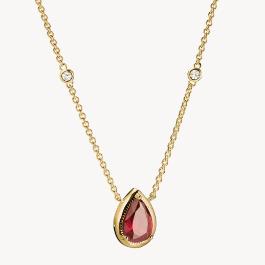 Thomas Sabo 18ct Gold on Silver Necklace with Red Teardrop Stone and White Zirconia Elyndra