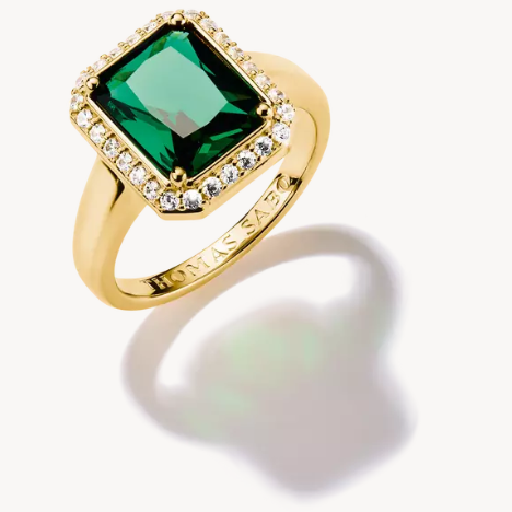 Thomas Sabo 18ct Gold on Silver Ring with Green Octagon Stone