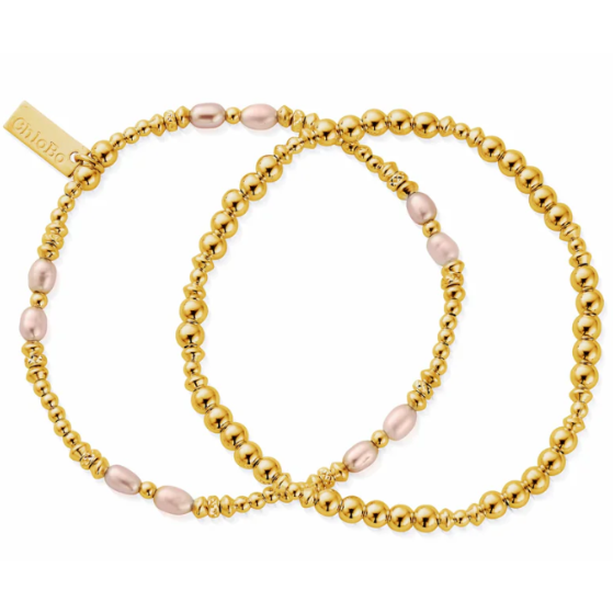 CHLOBO GOLD PINK PEARL SET BRACELETS