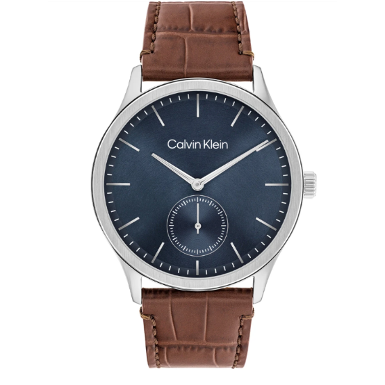 CALVIN KLEIN TAILORED BLUE DIAL GENTS BROWN LEATHER WATCH