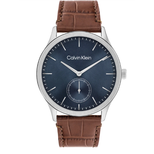 CALVIN KLEIN TAILORED BLUE DIAL GENTS BROWN LEATHER WATCH
