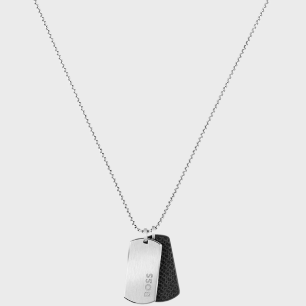 BOSS DEVON STEEL & LEATHER DOG TAG PENDANT