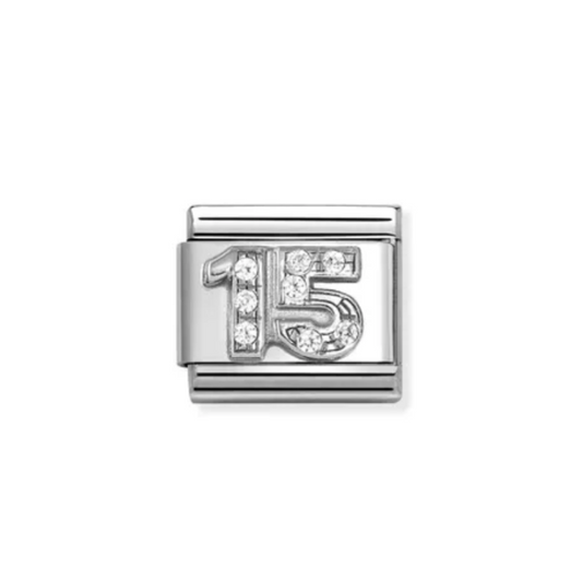 NOMINATION CHARM, COMPOSABLE LINK, NUMBER 15 WITH CZ