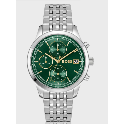 BOSS STRATUS GREEN CHRONO GENTS STAINLESS STEEL WATCH