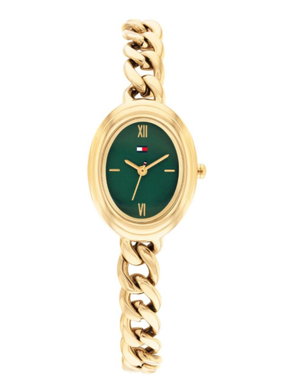 TOMMY HILFIGER GREEN OVAL DIAL LADIES GOLD STAINLESS STEEL WATCH