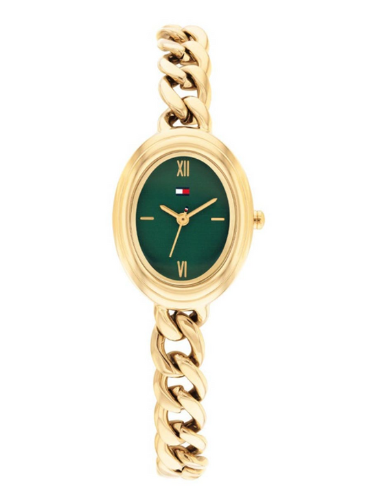 TOMMY HILFIGER GREEN OVAL DIAL LADIES GOLD STAINLESS STEEL WATCH
