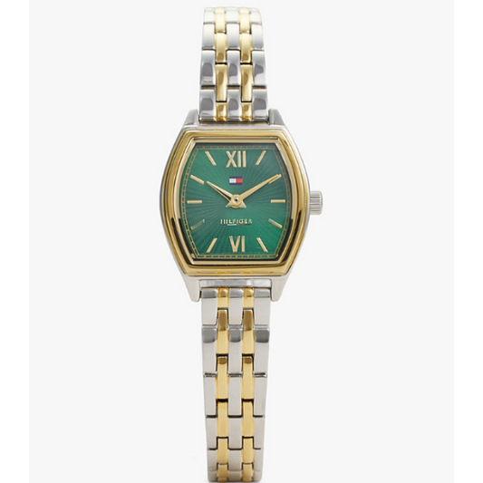 TOMMY HILFIGER GREEN DIAL LADIES TWO-TONED STAINLESS STEEL WATCH