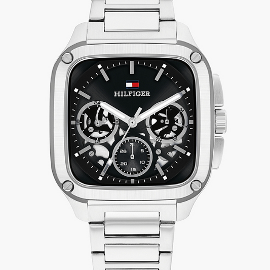 TOMMY HILFIGER BLACK CHRONO GENTS STAINLESS STEEL WATCH