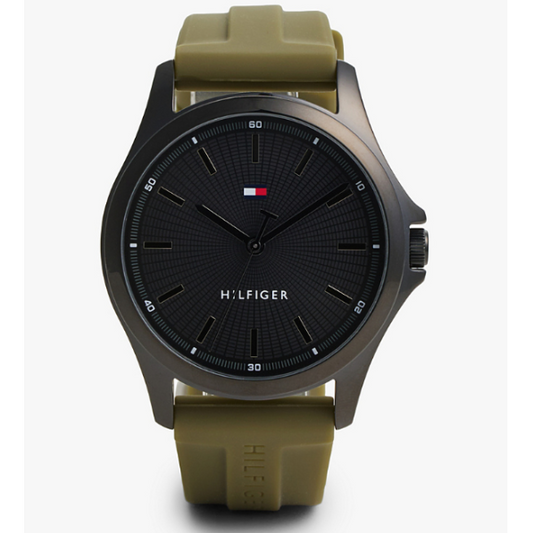 TOMMY HILFIGER BLACK DIAL GREEN SILICONE WATCH