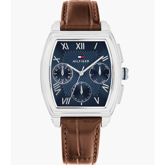 TOMMY HILFIGER BLUE CHRONO GENTS BROWN LEATHER WATCH