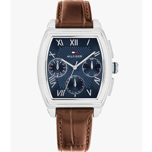 TOMMY HILFIGER BLUE CHRONO GENTS BROWN LEATHER WATCH