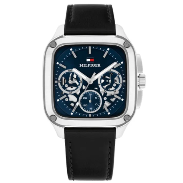 TOMMY HILFIGER BLUE CHRONO GENTS BLACK LEATHER WATCH
