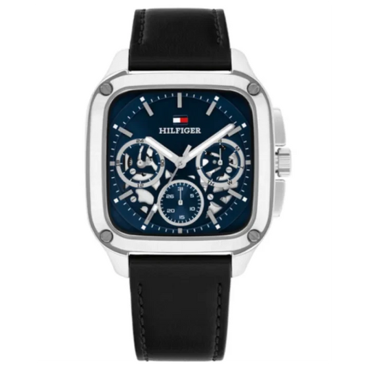 TOMMY HILFIGER BLUE CHRONO GENTS BLACK LEATHER WATCH