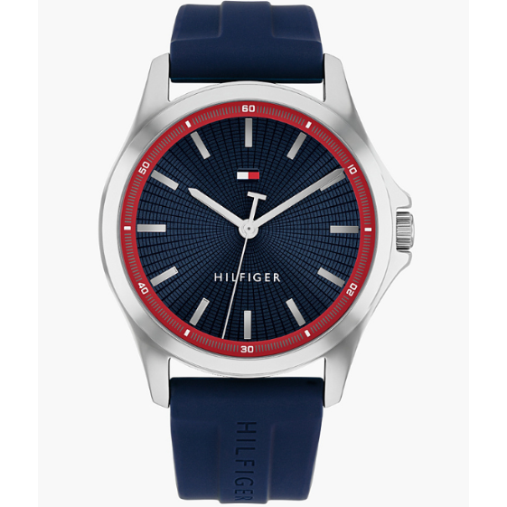 TOMMY HILFIGER BLUE/RED DIAL GENTS BLUE SILICONE WATCH