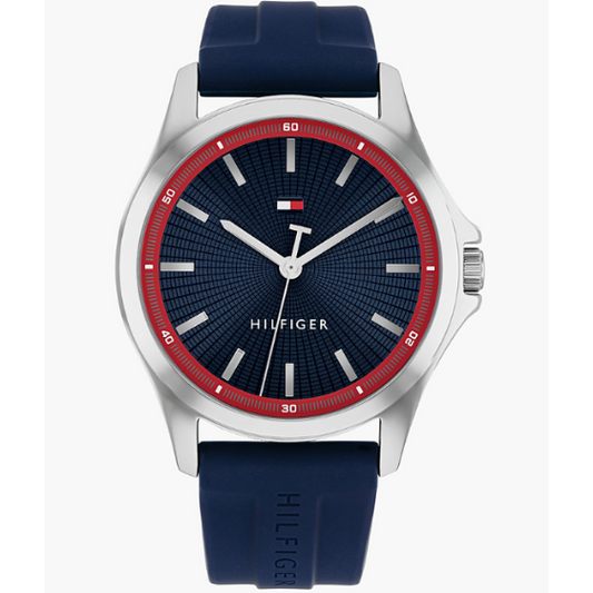 TOMMY HILFIGER BLUE/RED DIAL GENTS BLUE SILICONE WATCH