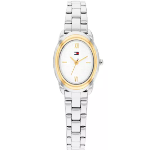 TOMMY HILFIGER OVAL DIAL LADIES TWO-TONED STAINLESS STEEL WATCH