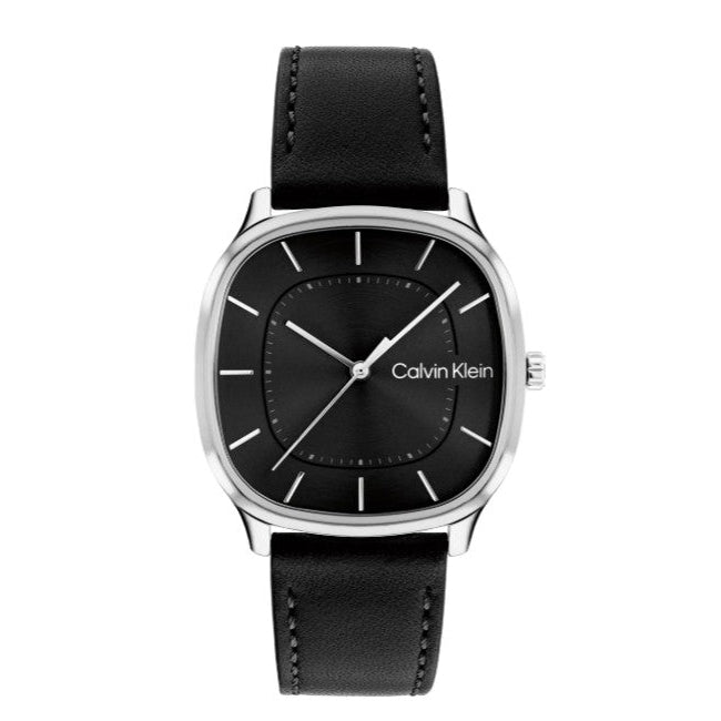 Calvin Klein Black Dial Gents Black Leather Watch