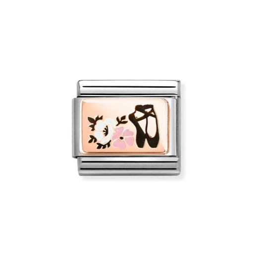 Rosegold Ballet Shoes and Flowers Nomination Charm