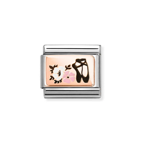 Rosegold Ballet Shoes and Flowers Nomination Charm