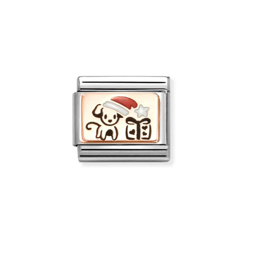 Rosegold Puppy with Santa Hat and Gift Nomination Charm