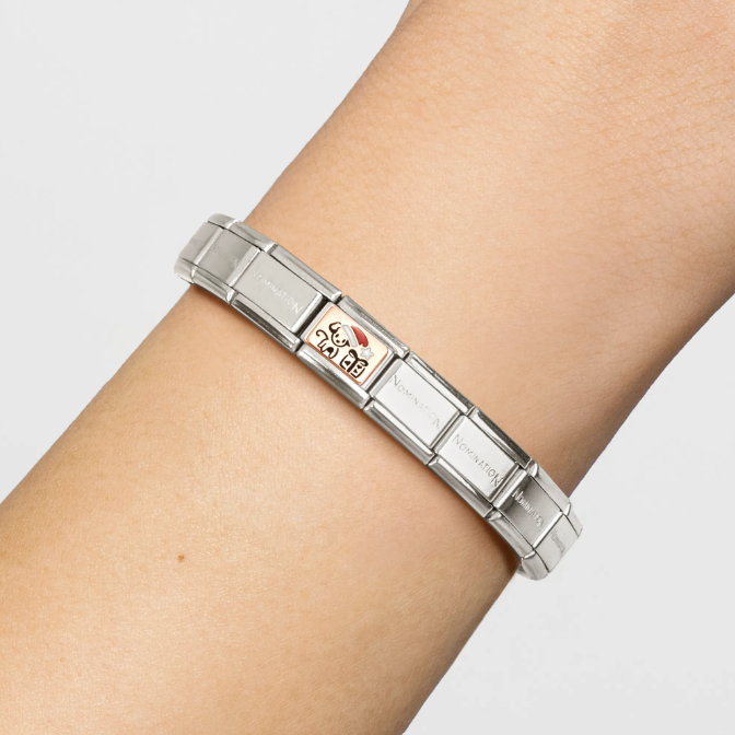Rosegold Puppy with Santa Hat and Gift Nomination Charm