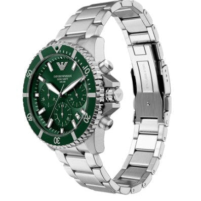EMPORIO ARMANI SOLAR GREEN CHRONO DIAL GENTS STAINLESS STEEL WATCH