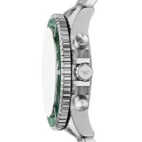 EMPORIO ARMANI SOLAR GREEN CHRONO DIAL GENTS STAINLESS STEEL WATCH