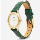 Daniel Wellington White Dial Ladies Green Lizard Leather Watch