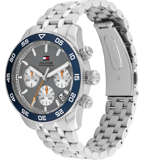 TOMMY HILFIGER GREY CHRONO DIAL GENTS STAINLESS STEEL WATCH
